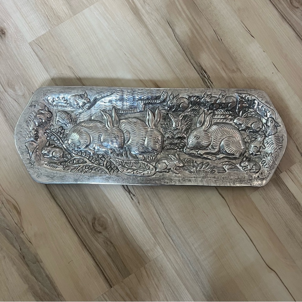 Easter Bunny Rabit Silver Platter Tray 3D 18"